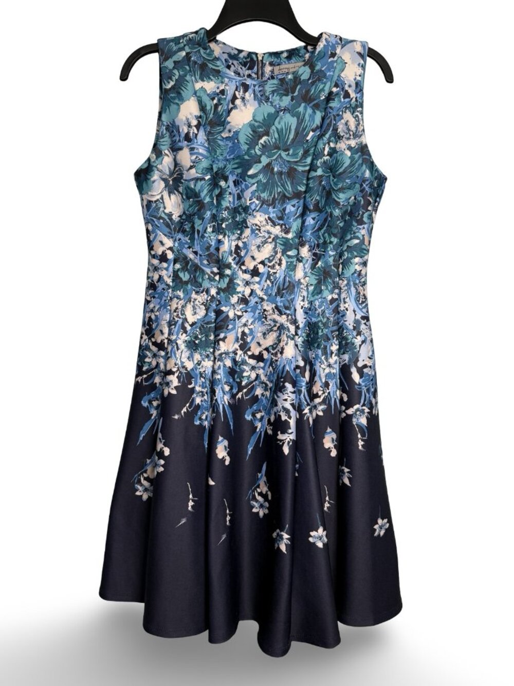 Danny & Nicole Floral Fit Flare Dress Womens 6 Blue White Sleeveless Retro Party